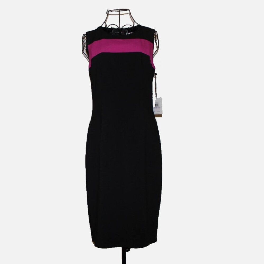 Calvin Klein Sleeveless Dress Black Red Back Zip NWT 6 Fully Lined Sheath